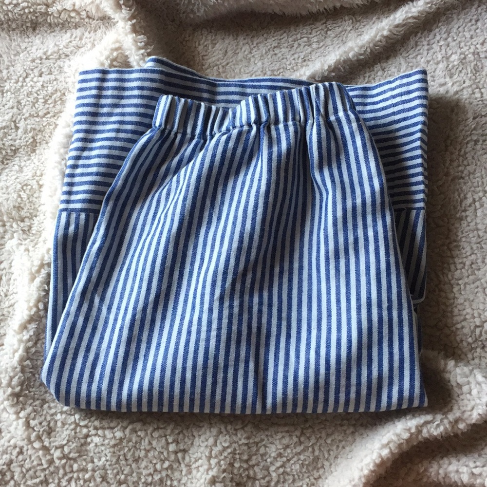 blue and white striped skirt